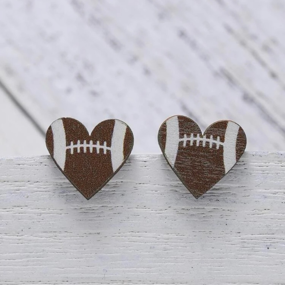 Brand New Cute Heart Football Stud Earrings